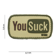 Patch You Suck groen bruin beige pvc met klittenband art no 14069